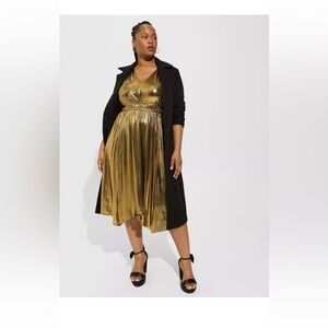 Torrid Gold Pleated Asymmetrical Sundress V-Neck